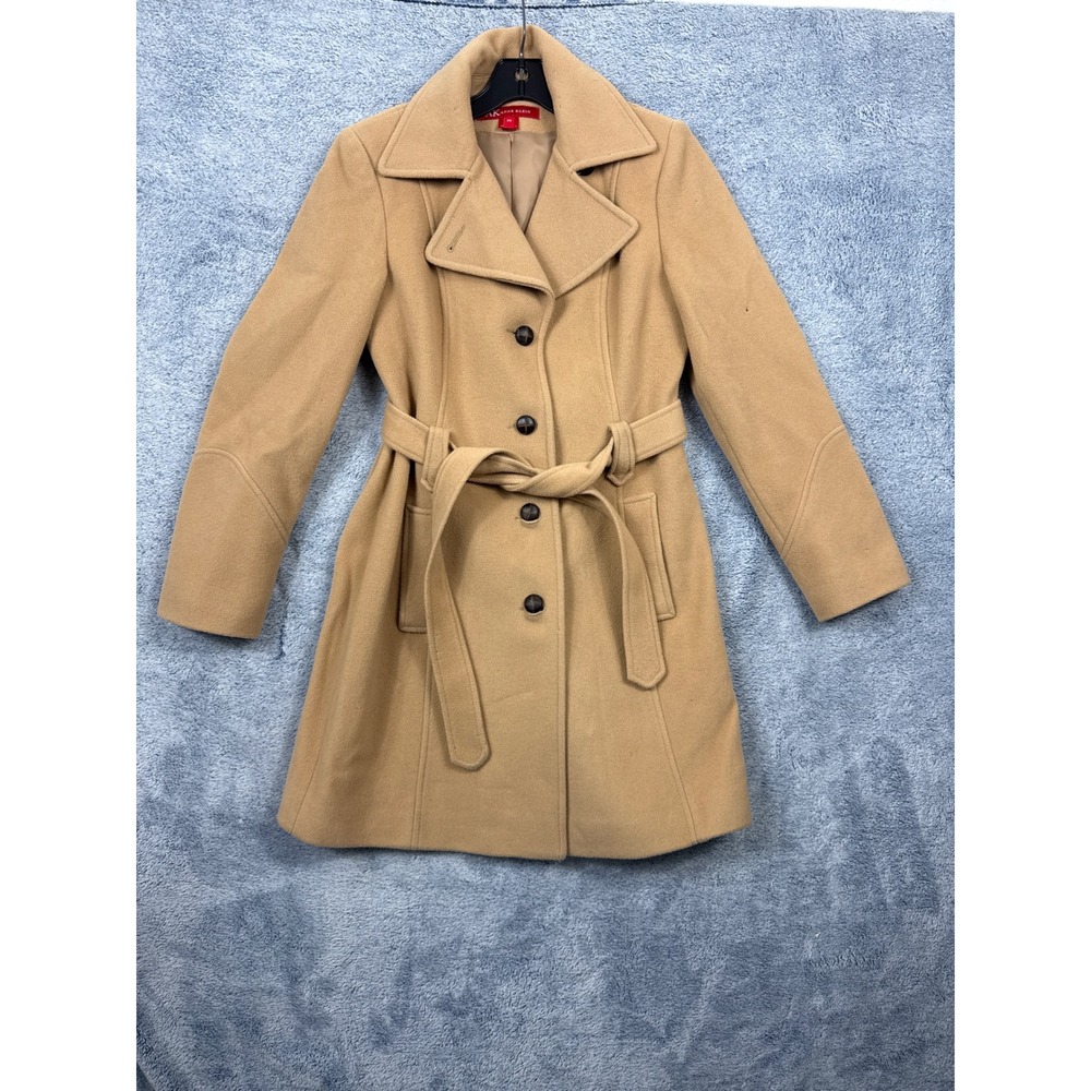 Anne Klein Women PS Camel Tan 100% Wool Belted Pea Coat Jacket WPL 7888